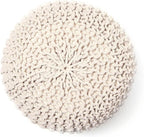 · REDEARTH · Round Pouf Ottoman - Cable Knitted Boho Poof - Home Décor Cord Pouffe Handmade Circular Footrest for Living Room - Bedroom - Kids Bedroom - 100% Cotton Pouf (19.5"x19.5"x14") - Natural