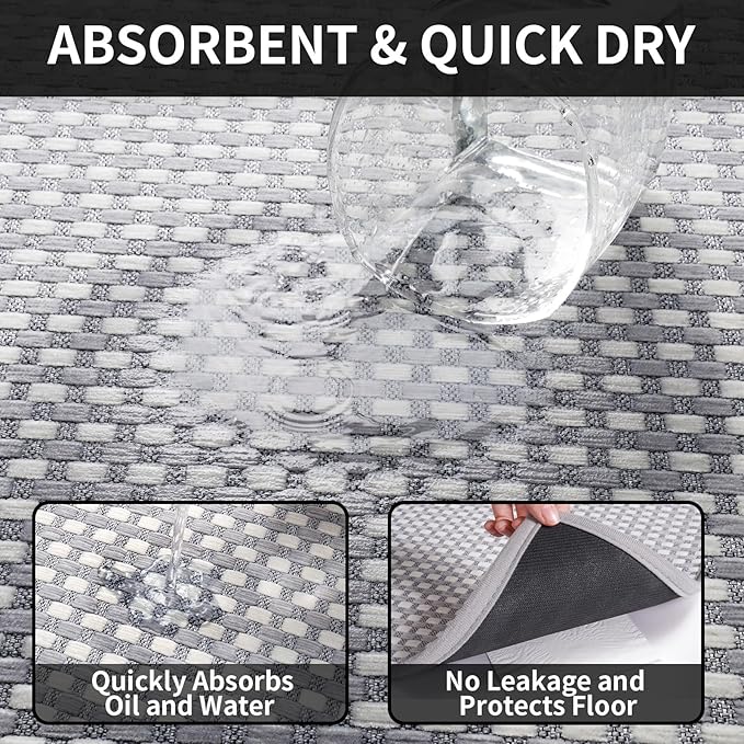 Long Kitchen Runner Rugs Kitchen Mat Non Slip Washable, Super Absorbent Soft Chenille Braided Kitchen Mats for Floor, Rubber Backing Kitchen Floor Sink Standing Mat, Easy Clean, Gray 17"x71"