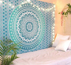 ANJANIYA Ombre Wall Hanging Bohemian Tapestry, Metallic Wall Art Bedspread, Psychedelic Hippie Mandala Dorm Décor for Hanging, Bedding, Beach Coverlet Curtain, Green, 54"X60"