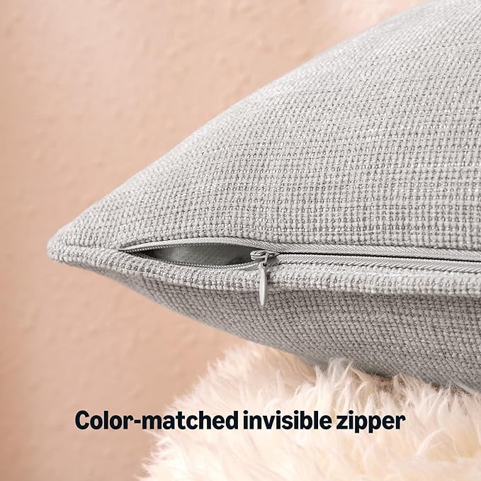 Amazon Basics Faux Linen Throw Pillow Covers with Hidden Zipper Closure, 18 × 18in, Light Gray, Pack of 2