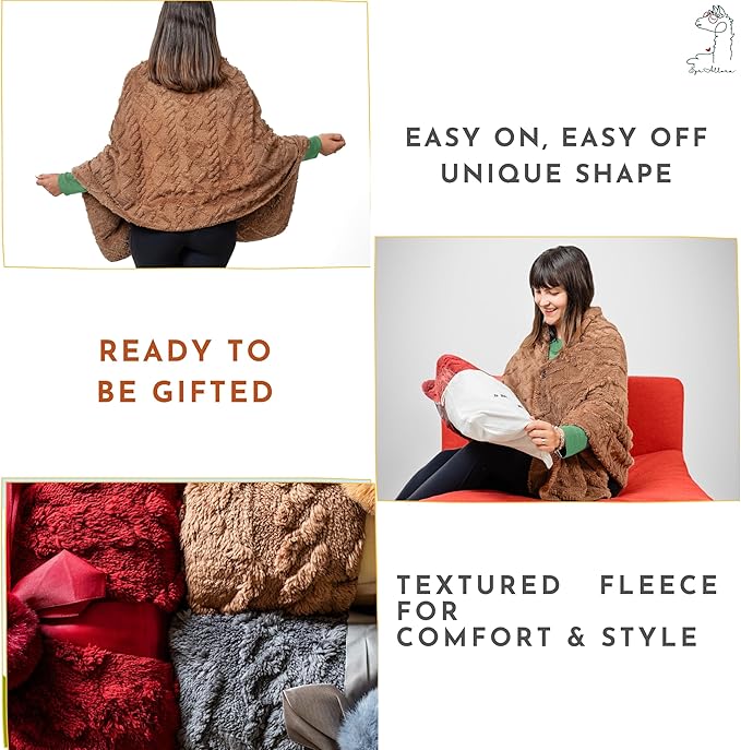 Boho Chic Wearable Blanket -No Sleeves Drape&Go- Poncho Blanket Wrap Shawl - Gifts for Grandma and Mom
