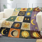 Sun and Moon Throw Blanket, Bohemian Soft Cozy and Warm Couch Blankets Gift for Sun and Moon Lover, Decorative Blankets for Sofa Couch Bed, Dark Brown 40×50 inches