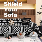 VClife Minimalism Tribal Couch Cover Non Slip White Black Geometric Jacquard Sofa Cover Washable Bohemian Style Aztec Couch Slipcover for Sectional Couch Chenille Furniture Protector 71''x150''