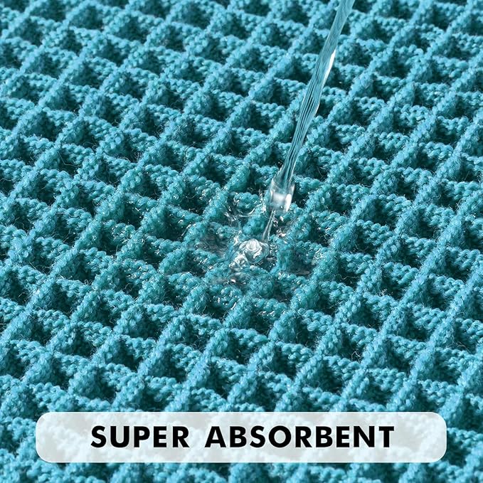 MIULEE Set of 2 Waffle Bathroom Rugs, Boho Bath Rugs Non Slip Washable, Super Absorbent Bath Mats, Ultra Soft Rubber Backed Shower Mats for Bathroom Floor, Tub, Teal, 17"x24"+18"x30"