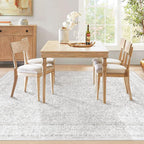 6x9 Area Rugs for Living Room: Washable Vintage Floral Rug Low Pile Non-Slip Boho Carpet for Nursery Bedroom Dining Room (Floral Grey, 6'x9')