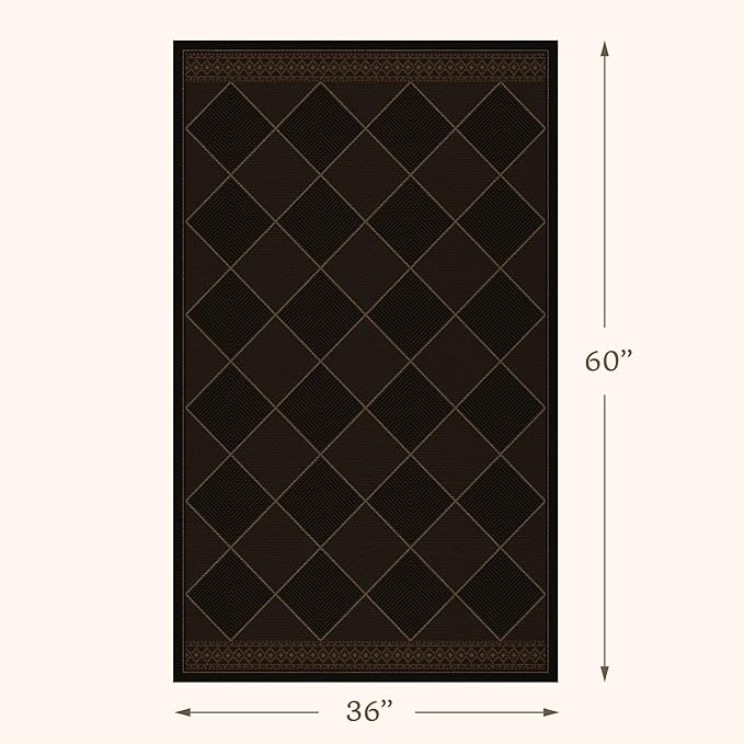 Checkered Easy Jute 3x5 for Porch Rugs Indoor Outdoor Decor, Washable Non Slip Entry Way Front Door Mat Outdoor, Farmhouse Patio Rug, Dark Brown Non Slip Daimond Carpet for Kitchen, Backyard, Laundry