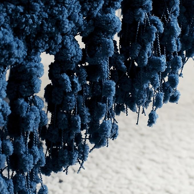 Throw Blanket for Couch, Navy Blue Luxury Knitted Throws 50"x60", Textured Blankets with Handmade Fringe Tassels for Bed Sofa Decorative, Chunky Soft Farmhouse Boho Home Decor