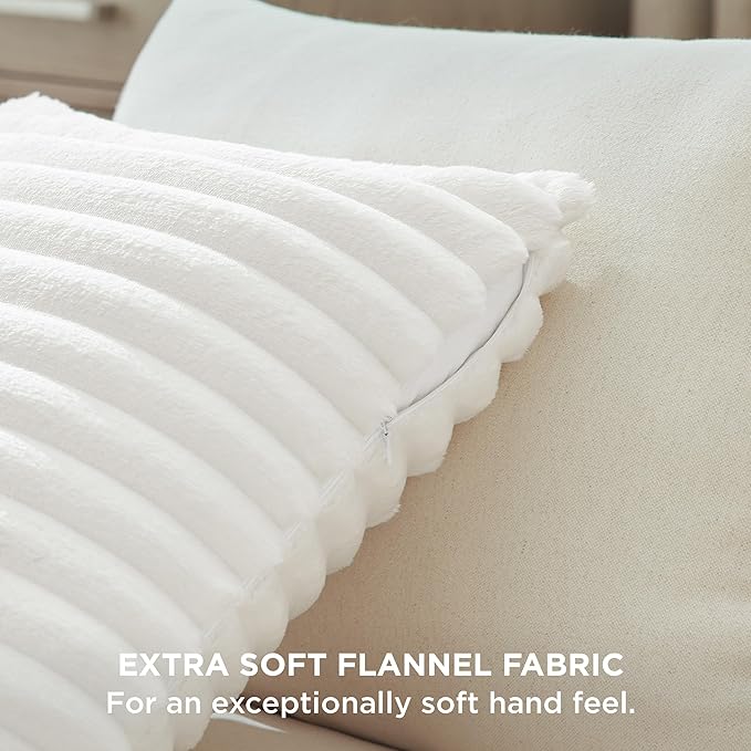 Bedsure Double-Side Striped Decorative Throw Pillow Covers 18x18 Set of 2, Spring White Fluffy Soft Pillow Covers, Home Decor for Couch Sofa Living Room Bedroom