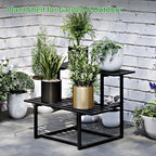 Plant Stand Indoor Outdoor, Foldable Metal Plant Shelf for Multiple Pots, Mid Century Slatted Bench for Patio Garden, Heavy Duty Capacity 330 lbs 2 Tier Black