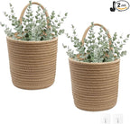 Defined Deco 2 Pack Jute Hanging Basket, Hanging Rope Basket with 4 hooks, Flower Plants Wall Basket Decor Set, Rustic Woven Basket Organizer, Boho Wall Decor for Living Room, Bedroom, Bathroom