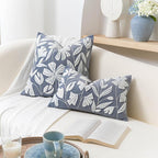 BlissBlush 12x20 Lumbar Pillow Cover, Grayish Blue Rectangular Decorative Throw Pillowcase for Couch Sofa, Floral Tufted Embroidered Velvet Farmhouse Accent Cushion (Cover Only)