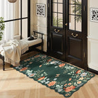 Lahome Floral Small Rug, 2x4 Kitchen Rugs Non Slip Washable Rug Ultra-Thin, Soft Front Door Mat Indoor Entrance Boho Low-Pile Entry Carpet for Bathroom Bedroom Flore (2x4ft,Dark Green)