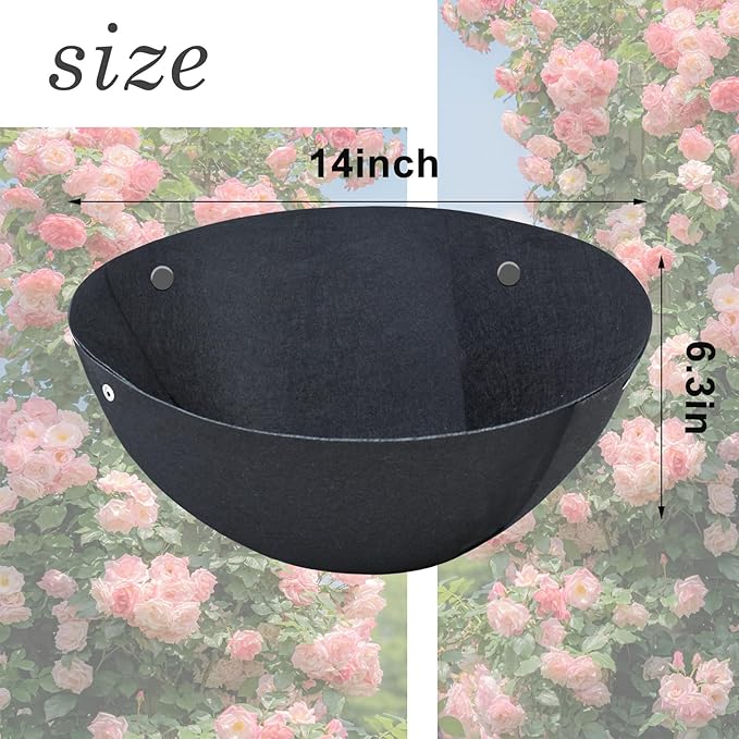 3PCS 14 Inch Round Hanging Basket Liners Fabric Hanging Plant Liners Non-Woven Planter Liners Black Felt Liners Replacement Inserts for Hanging Baskets Outdoor Plants - Avoid Bird Nesting