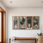 suruim Boho Wall Art Set of 4, Abstract Geometric Wooden Wall Decor, Mid-Century Modern Aesthetic Artwork with Arch, Vase & Botanical Design for Modern Home Decor for Bedroom, Office & Living Room(D)