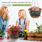 12 Inch Hanging Baskets 2 PC with Chains, Self-Watering Hanging Planters for Indoor Outdoor Plants, Plastic Hanging Flower Pots,Black Brown