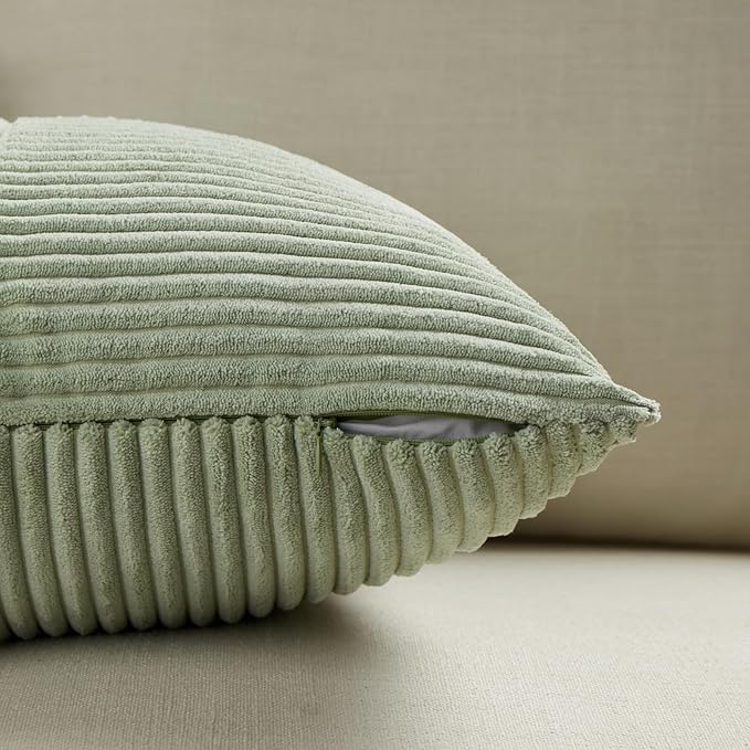 Fancy Homi 2 Packs Sage Green Euro Decorative Throw Pillow Covers 28x28 Inch for Bedroom Couch Bed, Farmhouse Boho Home Decor, Soft Corss Corduroy Patchwork Textured Square Cushion Case 71x71 cm
