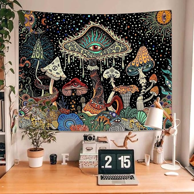 Yeoiat Mushroom Tapestry Hippie Tapestry for Bedroom Cute Tapestries Aesthetic Wall Tapestries Hanging for Bedroom Dorm Living Room (Mushroom, 60.00" x 80.00")