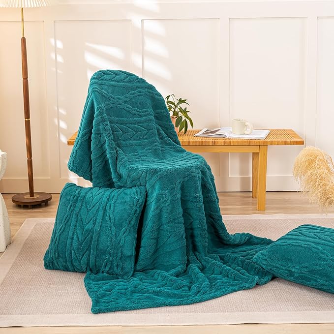 YUSOKI Sherpa Large Throw Blanket Single Layer,Light Weight(1.7lb),370GMS-3D Stylish Design for Gift Home Decor (Teal,50"x65")