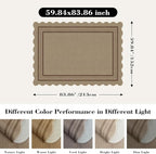 Scalloped 5x7 Rug for Living Room, Easy Jute Washable Outdoor Patio Carpet, Farmhouse Indoor Brown Geometric Rug Neutral Non Slip Carpet for Living Room Backyard