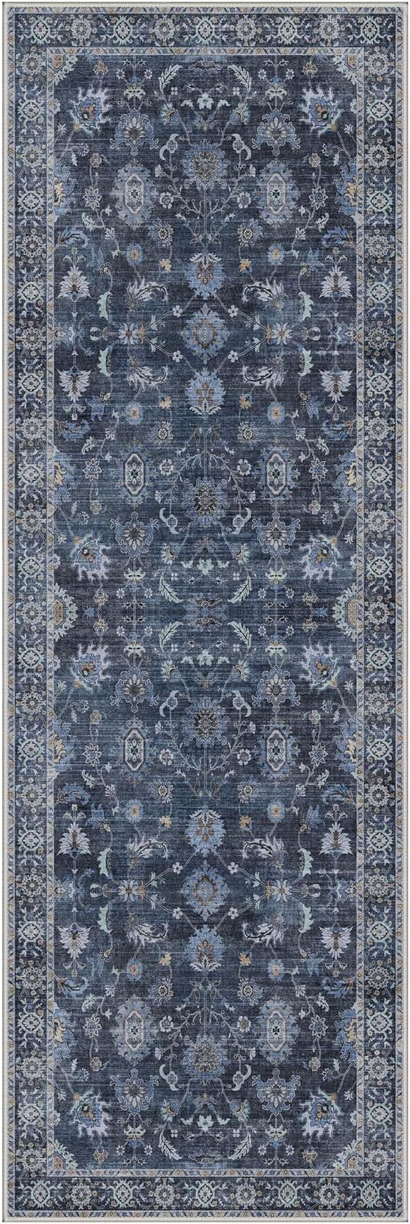 GENIMO Runner Rug 2x6 Non Slip Machine Washable Vintage Hallway Runner Rug, Low Pile Lightweight Rugs for Entryway, Hallway, Kitchen and Corridor, Distressed Navy Blue