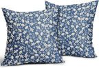 Blue Pillow Covers 22x22 Set of 2 Vintage Floral Rustic Old Style Cute Flower Print Decorative Outdoor Pillowcases Seasonal Farmhouse Throw Cushion Case Decor for Couch Sofa Bed