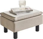 IBUYKE Storage Ottoman Footrest Stool with Linen Fabric, Rectangular, Flip Top Lid, Non-Slip Feet, Compact Design, Stylish and Functional, Linen RF-BD223