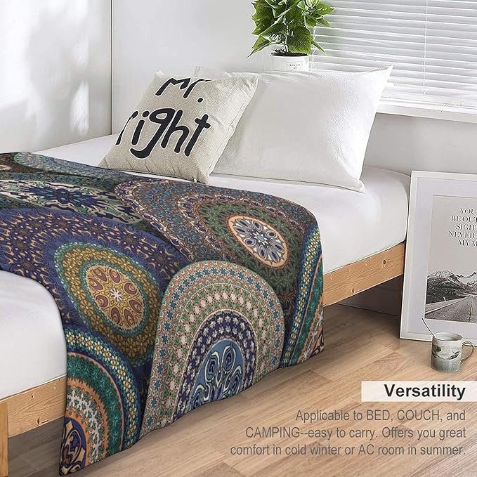 Indian Bohemian Throw Blanket Mandala Design Colorful Boho Floral Pattern Paisley Blanket for Sofa Bed Couch Chair Or Dorm 40"x50"