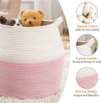 KAKAMAY Woven Baskets for Storage(17"x17"),Large Cotton Rope Woven Baby Laundry Hamper,Collapsible Laundry Basket, Blanket Basket for Organizing Living Room,Nursery,Pillows,Toy Chest(Pink)