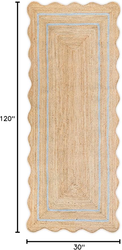 Wave Scalloped Natural Jute Rug Boho Jute Entryway Runner Farmhouse Scallop Rug, Gray (2'6"x10')