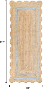 Wave Scalloped Natural Jute Rug Boho Jute Entryway Runner Farmhouse Scallop Rug, Gray (2'6"x10')