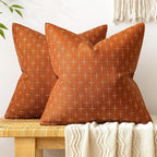 MIULEE Pack of 2 Decorative Burlap Linen Throw Pillow Covers Modern Farmhouse Pillowcase Rustic Woven Textured Cushion Cover for Sofa Couch Bed 18x18 Inch Rust