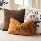 Foindtower Set of 2 Curly Teddy Wool Pillow Covers Decorative Boucle Textured Lumbar Throw Pillow Faux Fur Sherpa Pillowcases Sheepskin Fuzzy Cushion Case for Sofa Bedroom Car 12"x20" Orange