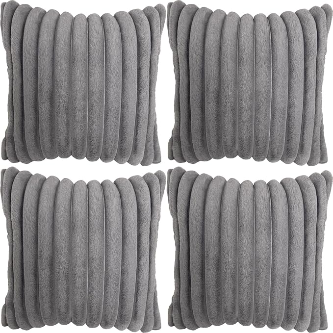 4 Pack 18x18 Pillow Cover Velvet Pillow Covers, Faux Fur Square Throw Pillow Covers for Living Room Decorations Throw Pillow Case, Throw Pillow Cover Cushion Cover for Home Sofa Bedroom Car, Grey