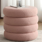 Boucle Ottoman with Storage Pink, Small Round Footrest Stool with Removable Lid, Upholstered Sherpa Vanity Chair for Bedroom Entryway