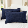 CaliTime Throw Pillow Covers Decorative 12 X 20 Inches Pack of 2 Cotton Thread Stitching Edges Solid Dyed Soft Chenille Cushion Cases for Couch Sofa Bed Living Room Farmhouse Navy Blue