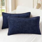 CaliTime Throw Pillow Covers Decorative 12 X 20 Inches Pack of 2 Cotton Thread Stitching Edges Solid Dyed Soft Chenille Cushion Cases for Couch Sofa Bed Living Room Farmhouse Navy Blue