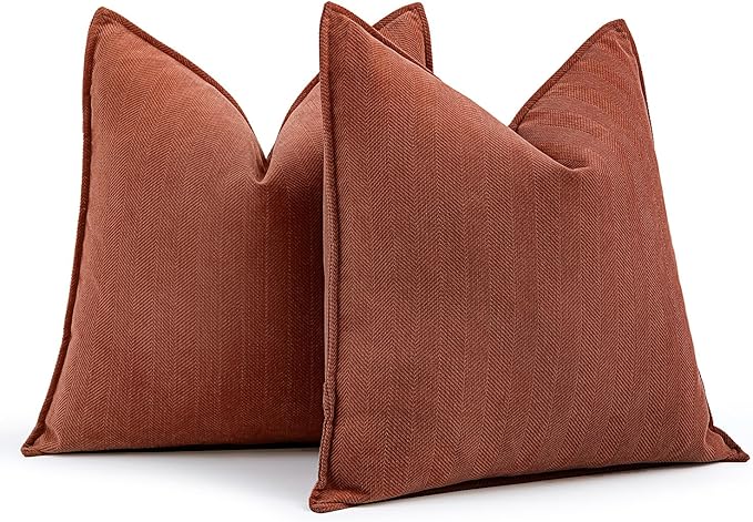 MIULEE Pack of 2 Rust Decorative Pillow Covers 18x18 Inch Soft Chenille Luxurious Couch Throw Pillows Farmhouse Cushion Covers with Elegant Design for Sofa Bedroom Living Room Home Decor