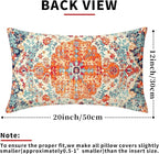 Orange Blue Ethnic Boho Lumbar Pillow Covers 12x20 Inch Bohemian Carpet Vintage Rust Coral Floral Pillow Cases for Couch Farmhouse Rectangle Rustic Rug Pillow Cases for Bed Patio Outdoor Indoor Set 2