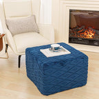 Fluffy Square Ottoman Pouf with All-in-One Foam Filling 20 x 14 Inches Furry Ottoman Foot Rest Foot Stool for Living Room or Bedroom (Navy)