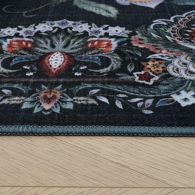 Rugcomf Vintage Paisley 3'x5' Area Rug - Machine Washable, Non-Slip Low Pile Small Floral Carpet for Bedroom, Bedside, Kitchen, Entryway, Kids/Girls Room, Office - Green