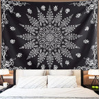 KJHL Floral Bohemian Tapestry Black and White Flower Aesthetic Tapestry Mandala Room Decor Wall Hanging Boho Tapestries for Bedroom Dorm(Black, 59" x 79")
