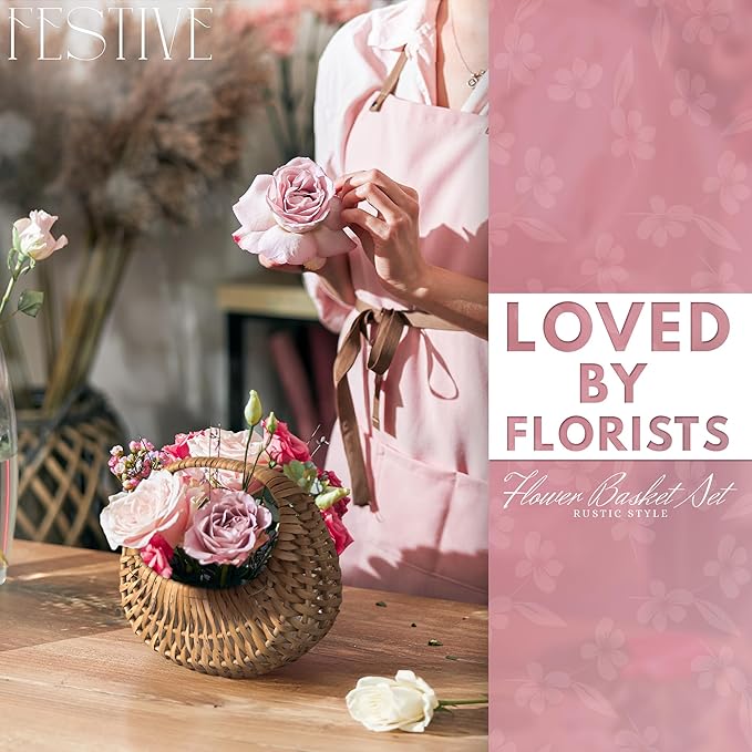 Small Flower Girl Basket Set of 2 - Small Wicker Basket with Handle and Waterproof Lining 6.3" x 5.12" x 3.75" - Tiny Easter Baskets with Rattan Design for Flowers, Sweets, Gifts, Home Decor & Storage
