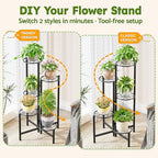 Plant Stand 5 Tier Indoor Metal Flower Shelf for Multiple Plants Corner Tall Flower Holders for Patio Garden Living Room Balcony Bedroom Black Diamond