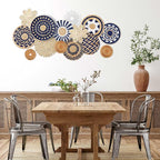 Xuhal 15 Pcs Boho Wall Basket Decor Handcrafted Seagrass Woven Wall Basket Rustic Round Woven Hanging Art for Home Farmhouse Kitchen Table Living Room(Blue Classic Style)