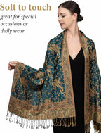 Achillea Reversible Paisley Pashmina Rave Scarf – Exotic Indian Shawls and Wraps for Evening Dresses, Festivals, All Seasons