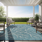 Washable Indoor Outdoor Rug 8x10 Modern Area Rugs Branch Pattern Non Shedding Waterproof Easy Clean Patio Deck Porch Living Room Bedroom Garden RV (8 X 10 Aqua)