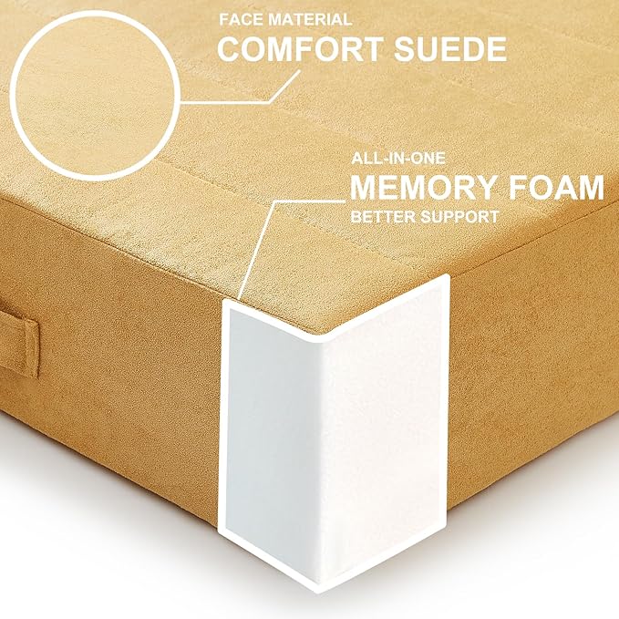 2 Pcs High Density Foam Floor Pillow - Upgraded Large Pillows Seating for Adults - Outdoor Floor Cushion with Soft Tufted Cover - Yoga Pillows for Sitting On Floor - 22 Inch Yellow