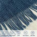 Blagic Blue Throw Blanket for Couch Soft Farmhouse Chenille Boho Throw Blanket with Tassels Home Decorative Lightweight Throw Blankets, Throws for Bed/Chair/Sofa, Stripe Textured (Dark Blue,50"x60")