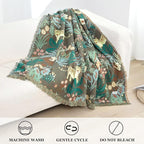 Boho Throw Blanket for Bed 100% Cotton Soft Lightweight Quilt Blanket Twin Forest Tiger Embroidery Home Decor Breathable Spring Bed Blankets,60"x80" All Season Throw for Sofa Couch Chair