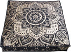 24" Black Gold Flower Mandala Barmeri Large Floor Pillow Cover Cushion Meditation Seating Ottoman Throw Cover Hippie Decorative Zipped Bohemian Pouf Ottoman Pom Pom Cases 24 " square